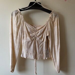 Japna Cream Long-Sleeve Ruched Peplum Blouse